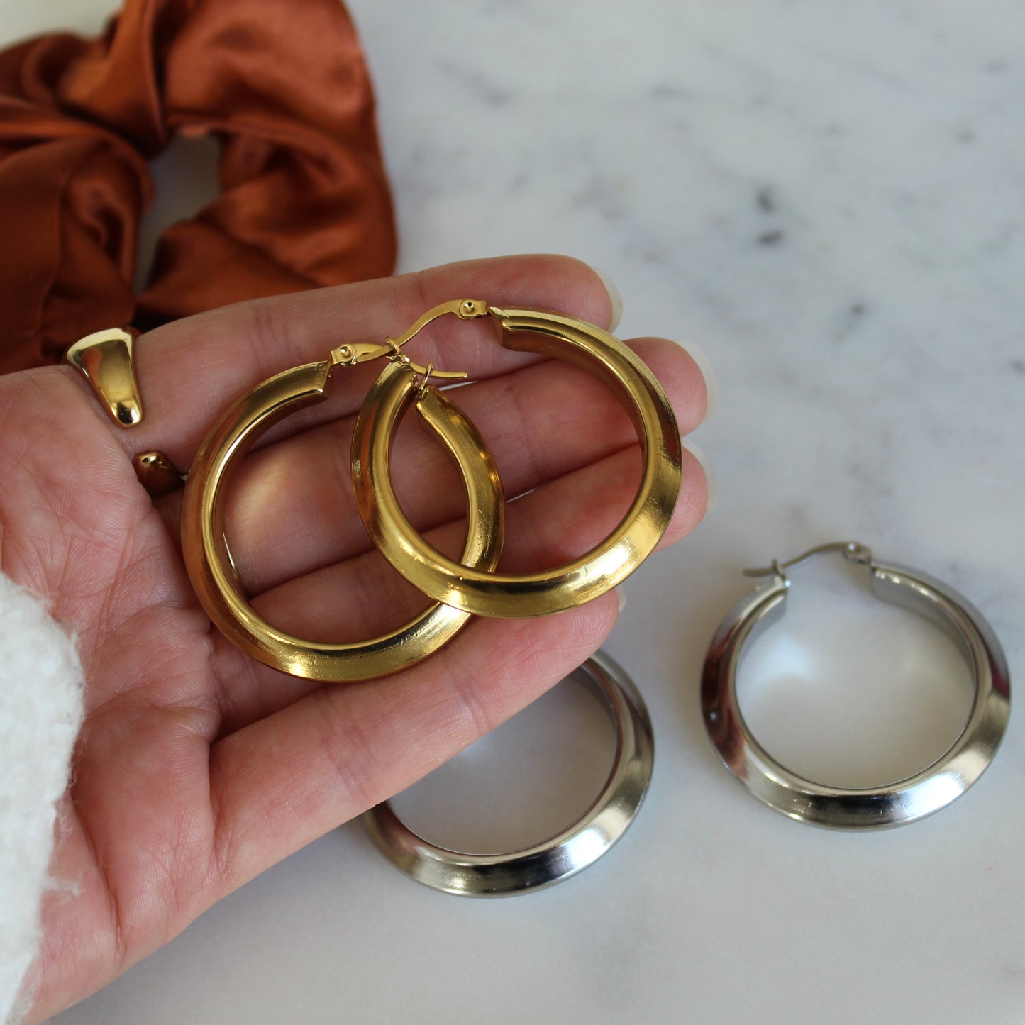 Boucles d'oreilles créoles épaisses 40 mm
