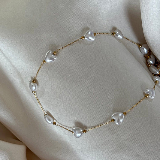 Collier Coeur Perle Blanc