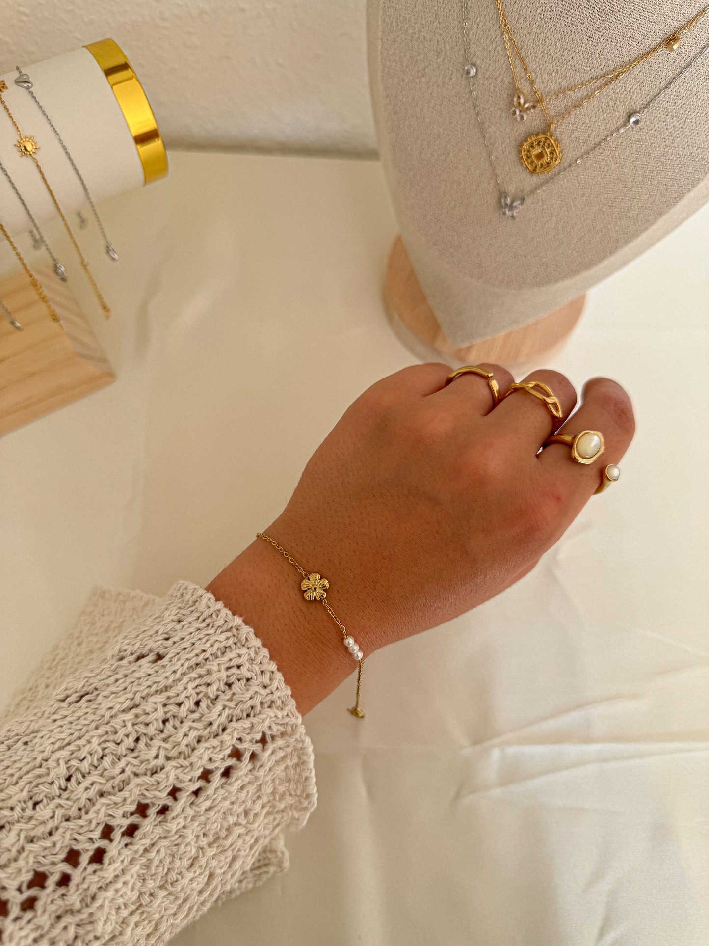Bracelet de perles à fleur unique
