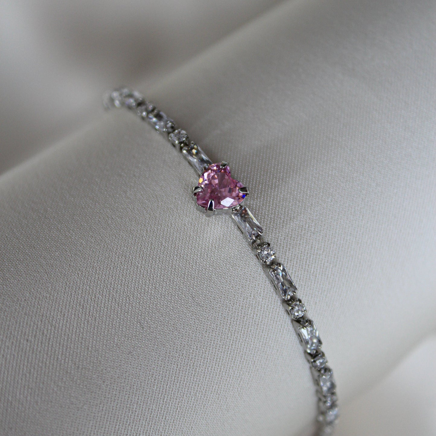 Fine Heart Tennis Bracelet Silver