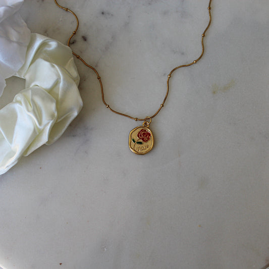 Red Rose Amulett Kette